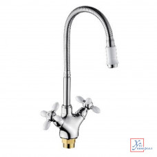 Смеситель Lemen д/м LD-91234W-N19 кр.бук.1/2"с гиб.изл. тонк.гайка белый С /10/