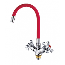 Смеситель Lemen д/м LD-91265-R9 кр.бук.1/2"эконом с гиб.изл. мах.крест красный С /10/