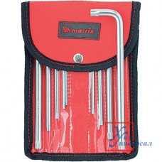 Ключи имбусовые MATRIX TORX Tamper 9 шт: HEX, 1,5–12 мм CrV, удлин, сатин., чехол /12313